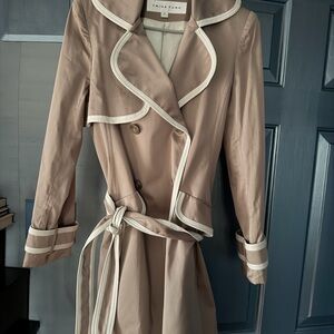 Trina Turk Taupe Trench Coat with Cream Trim